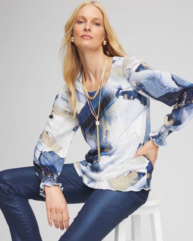 Foil Ocean Print Crinkle Top - image 2